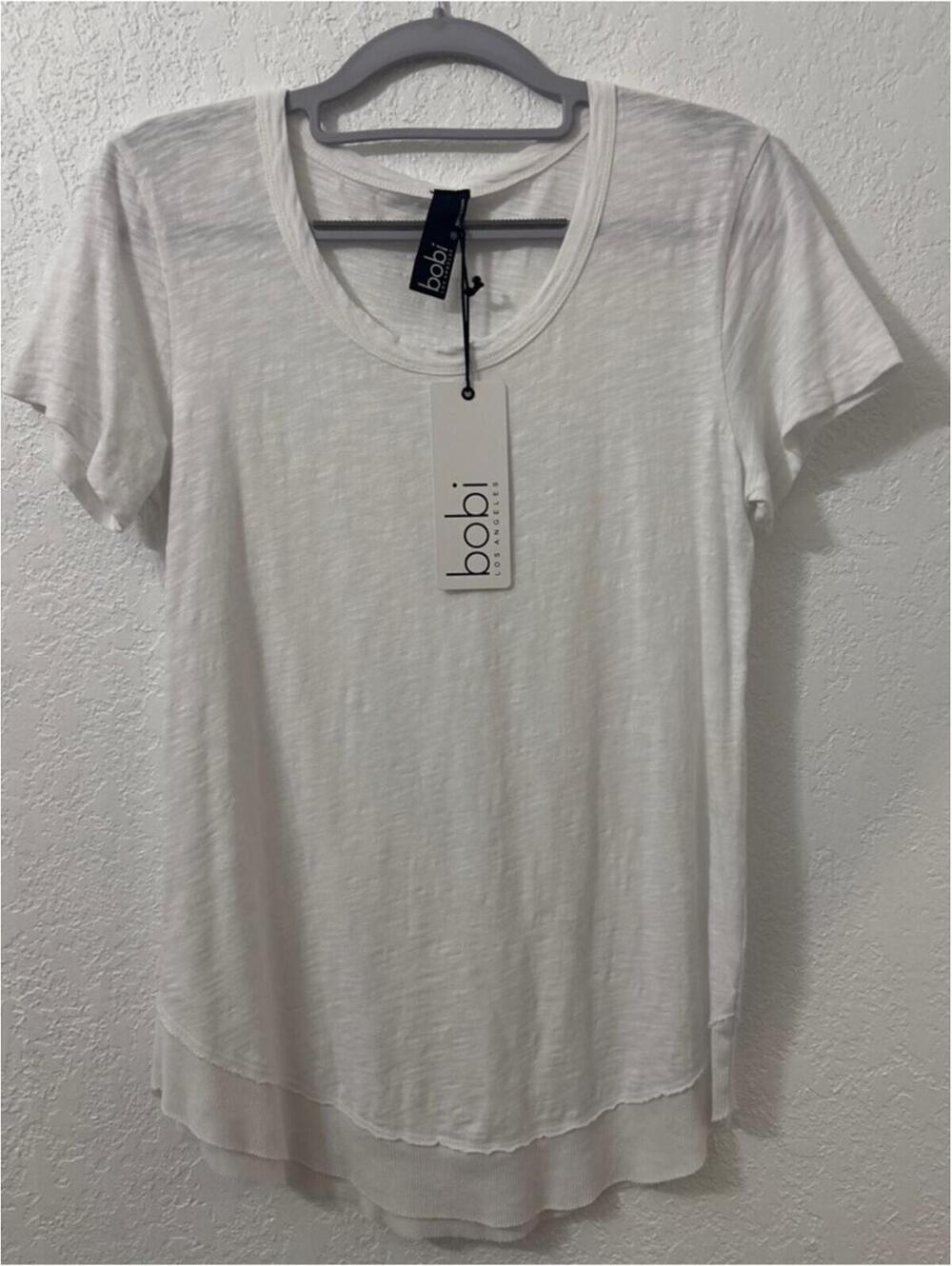 bobi LA 100% Cotton White Tee S Small Layered Hem